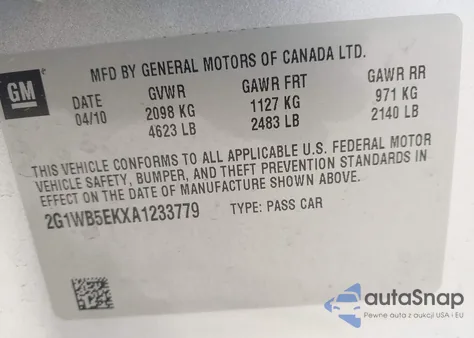 2010 Chevrolet Impala Lt from USA, damaged, VIN 2G1WB5EKXA1233779
